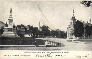 Saugus Massachusetts MA Soldiers Monument and Town Hall c1910 Vintage Postcard