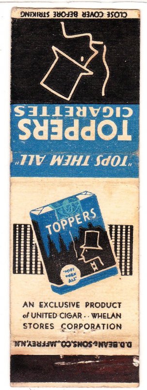 Toppers cigarette matchbook cover