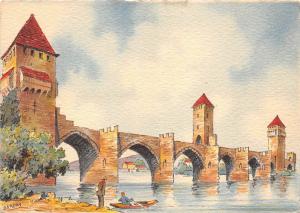 BR27741 Le pont valentre et le lot Cahors paint peintures france