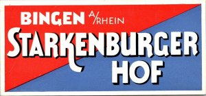 Germany Bingen am Rhein Starkenburger Hof Vintage Luggage Label sk4830