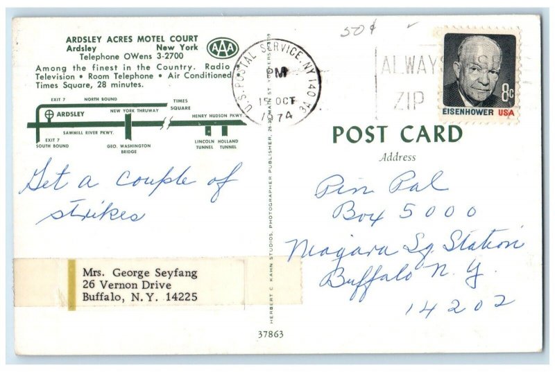 1974 Ardsley Acres Motel Court Roadside Ardsley New York NY Vintage Postcard