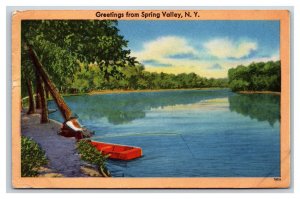 Generic Scenic Greetings Lakeside Spring Valley New York NY Linen Postcard R13