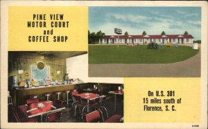 Florence South Carolina SC Pine View Motor Court Coffee Shop Linen Postcard
