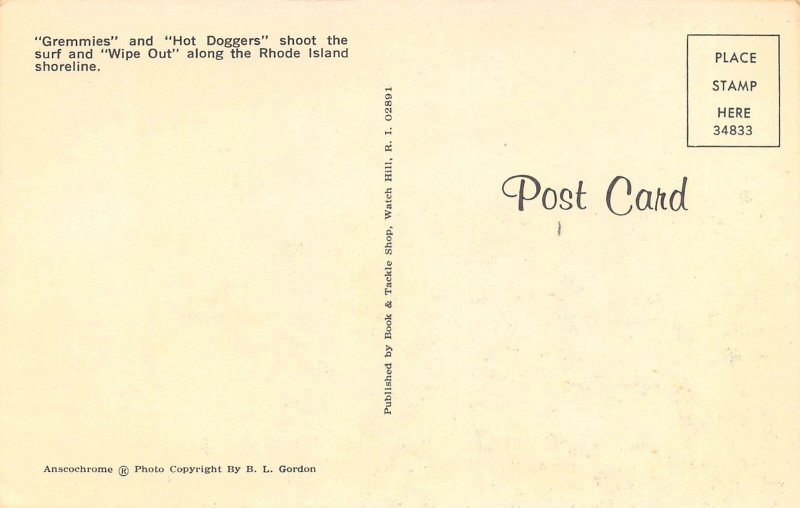 Surfers on Rhode Island Coast Line postcard