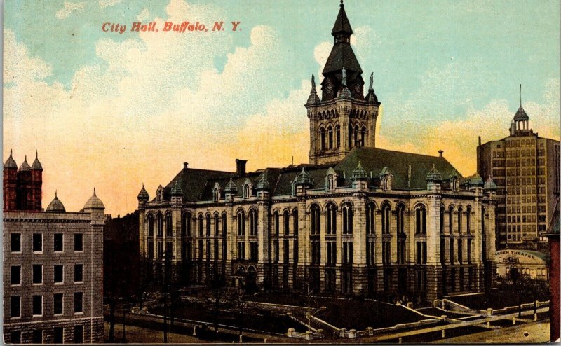 City Hall Buffalo New York NY Antique Postcard DB UNP Unused Sunset 