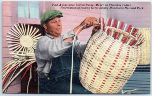 Postcard - A Cherokee Indian Basket Maker on Cherokee Indian Reservation - N. C.