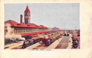 Union Depot Railroad Trains Denver Colorado 1910c embossed postcard