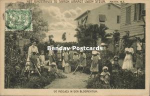 suriname, SARON, Orphanage, Girls in the Flower Garden (1910s) Mission