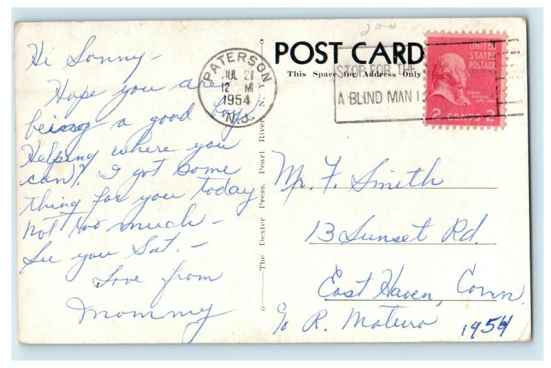 1954 Monument to Soldiers and Sailors of Civil War Paterson NJ Cancel Postcard