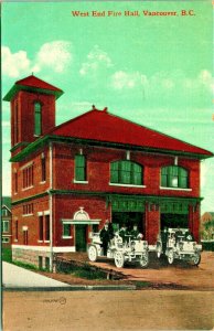 West End Fire Engines & Hall Vancouver Canada BC British Columbia 1910 Postcard