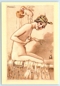 Artist MAUZAN Risque Nude BATH TIME Cherub  4x6 Beautiful Repro Postcard