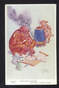 ARTIST SIGNED LAWSON WOOD MONKEY PIG DOING PEOPLE THINGS GRAN POP POSTCARD