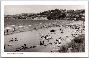 Tahuna Beach Nelson New Zealand Crowd Bathing Beach Resort RPPC Photo Postcard