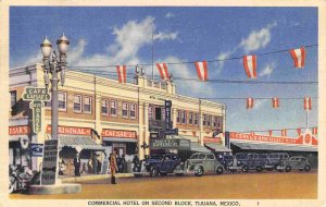 Commercial Hotel Second Block Tijuana Mexico 1946 linen postcard