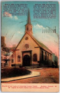 VINTAGE POSTCARD CHURCH OF OUR LADY OF VICTORIES LOWER QUEBEC CITY POSTED 1933