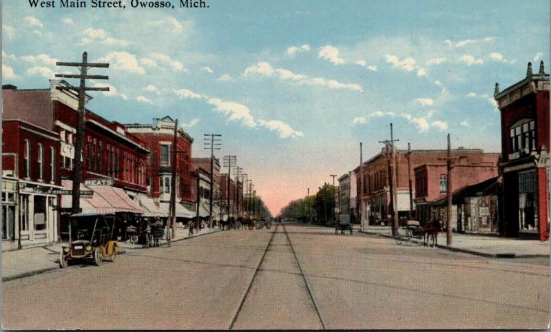 Owosso MichiganWest Main StreetMeat MarketBakeryVintage CarHorse Buggy1910