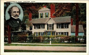 Hawthorne’s Home Concord Mass Waltham Cancel 1c Stamp Vintage Postcard Franklin 