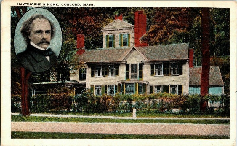 Hawthorne’s Home Concord Mass Waltham Cancel 1c Stamp Vintage Postcard Franklin 