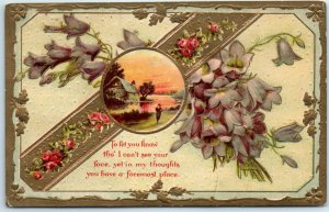 M-36004 Love/Romance Greeting Card with Poem Flowers & Landscape Scene Art