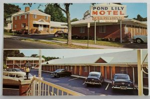 New Haven Connecticut POND LILY MOTEL Old  Cars VW Beetle Postcard T1