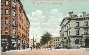 Harrisburg PA Third & Walnut Street Cigar Store Trolley Postcard