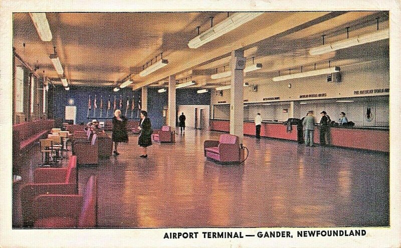 GANDER NEWFOUNDLAND CANADA~AIRPORT TERMINAL~CROSSROADDS OF WORLD~1948 POSTCARD