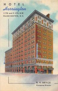 Washington D.C. District of Columbia Postcard Linen HOTEL HARRINGTON 29