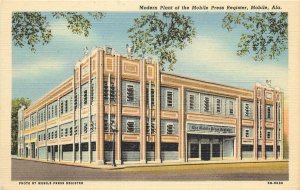 Linen Postcard; Modern Plant of Mobile Free Press register Newspaper, Mobile AL