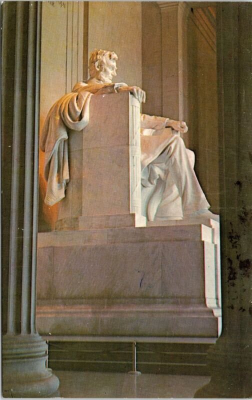 Lincoln Statue Memorial Washington DC Interior Postcard PM Cancel WOB Note VTG