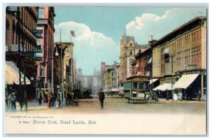 c1905's Monroe Street Town Trolley Horse Carriage Grand Rapids Michigan Postcard