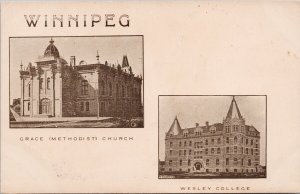 Winnipeg Manitoba Grace Methodist Church & Wesley College Unused Postcard H46