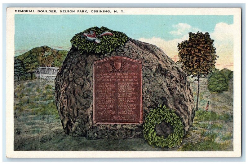 c1920's World War Memorial Boulder Nelson Park Ossining New York NY Postcard 