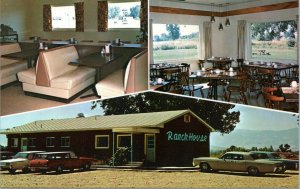 postcard Ranchester, Wyoming - Ranch House Restaurant - cars, booths, interior