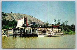 Georgia~Stone Mt Memorial Park~Marina Docks~Robt Lee Riverboat~1950s Postcard
