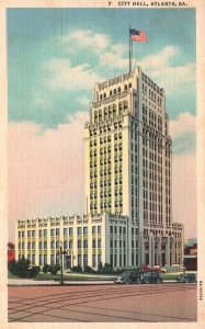 Vintage Postcard 1920s City Hall Building Atlanta Georgia GA Structure U.S. Flag