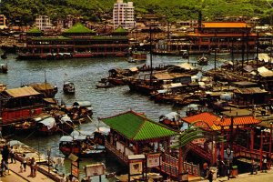 Hongkong,, Floating Sea food Restaurants, Continental Size, Old Post Card