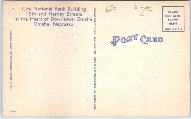 Postcard - City National Bank Building - Omaha, Nebraska