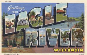 EAGLE RIVER WI LARGE LETTER NEW POSTCARD EACH LETTER A MINI-VIEW OF EAGLE RIVER