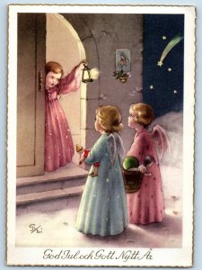 c1910's Merry Christmas And Happy New Year Angels With Toys Basket Postcard