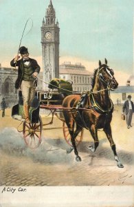 England London city car horse coach carriage vintage postcard