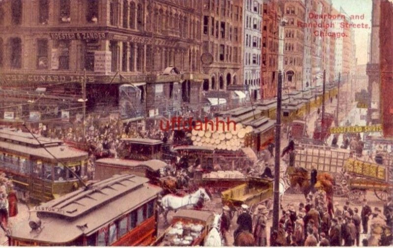 CHICAGO, IL DEARBORN & RANDOLPH STRS AT THE BUSY HOUR 1914 police on horseback