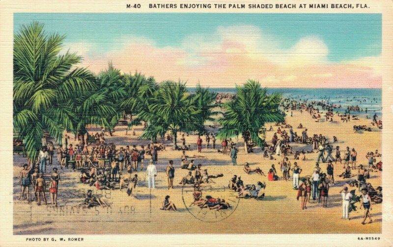 USA - Florida Miami Beach Bathers enjoying the Palm Shaded Beach 04.29