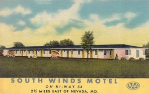 NEVADA, Missouri MO    SOUTH WINDS MOTEL~WW Davis  ROADSIDE Vernon Co  Postcard