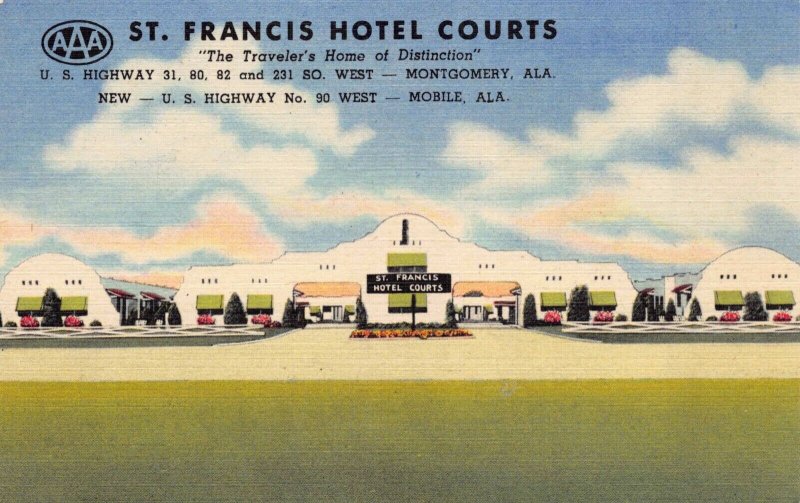 Linen Postcard St. Francis Hotel Courts in Montgomery and Mobile, Alabama~128985