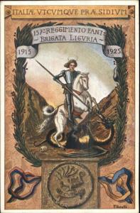 Italy Military Art Knight on Horse Slays Dragon 157th Reggimento 1925 Postcard