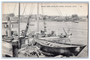 c1940's Boat Scene, Wharf Scene, Rockland Harbor, Rockland Maine ME Postcard