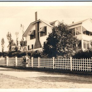 c1910s Charming House RPPC White Fence Real Photo Postcard Window Awning A85