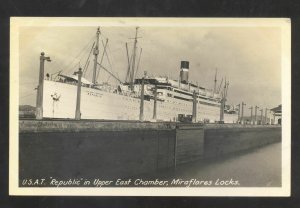 RPPC PANAMA CANAL ZONE MIRAFLORES LOCKS USAT REPUBLIC REAL PHOTO POSTCARD