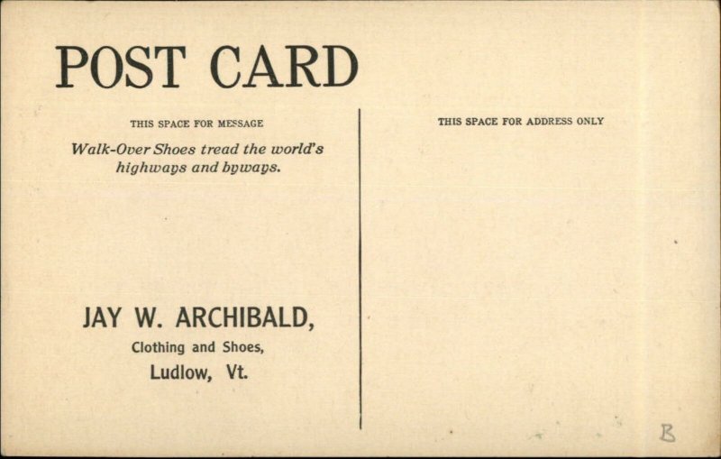 Walk-Over Shoes Ludlow VT Jay Archibald Overprint Fur Traders c1910 Postcard 