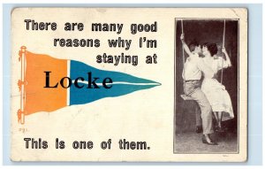 1917 Couple in Swing Orange and Blue Pennant Locke New York NY Postcard